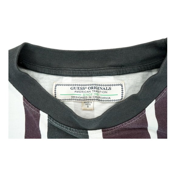 Guess Originals Shirt Men's Small Red Black Vertical‎ Striped Faded Short Sleeve - Picture 4 of 5